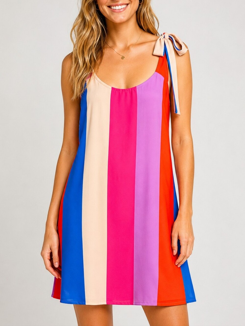 Buddy Love Kerr Mini Dress Carousel Stripe Tie Shoulder Women Size XS Boho Shift